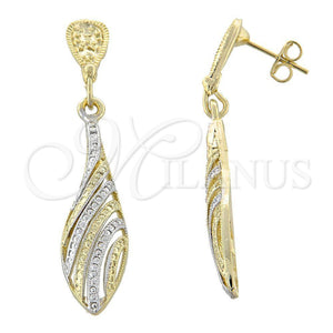 Arete Colgante 02.55.0015 Oro Laminado, Diseño de Gota, Diamantado, Dos Tonos