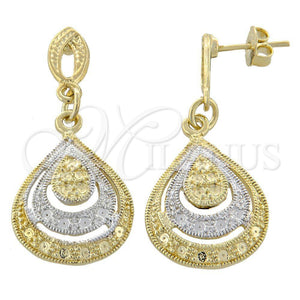 Arete Colgante 02.55.0017 Oro Laminado, Diseño de Gota, Diamantado, Dos Tonos