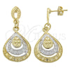 Arete Colgante 02.55.0017 Oro Laminado, Diseño de Gota, Diamantado, Dos Tonos