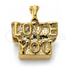 Dije Love Link 05.179.0046 Oro Laminado, Diseño de Amor, Pulido, Tono Dorado