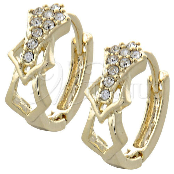 Argolla Huggie 02.165.0139 Oro Laminado, con Blanca Cristal, Pulido, Tono Dorado