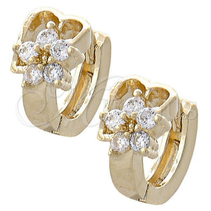 Argolla Huggie 02.165.0113 Oro Laminado, Diseño de Flor y Corazón, con Blanca Zirconia Cubica, Pulido, Tono Dorado