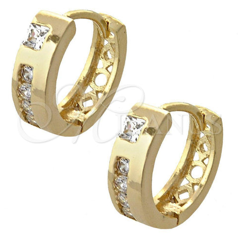 Argolla Huggie 02.165.0123 Oro Laminado, con Blanca Zirconia Cubica, Pulido, Tono Dorado