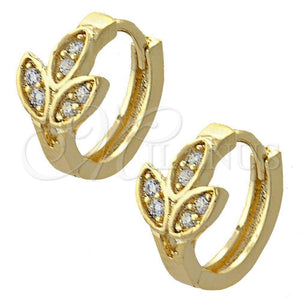 Argolla Huggie 02.165.0122 Oro Laminado, Diseño de Oja, con Blanca Zirconia Cubica, Pulido, Tono Dorado