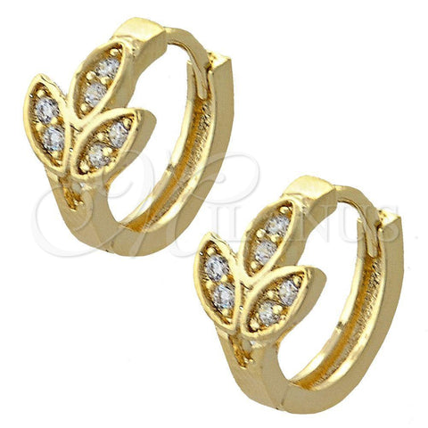 Argolla Huggie 02.165.0122 Oro Laminado, Diseño de Oja, con Blanca Zirconia Cubica, Pulido, Tono Dorado