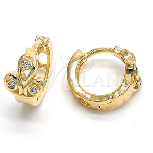 Argolla Huggie 02.165.0117 Oro Laminado, Diseño de Oja, con Blanca Cristal, Pulido, Tono Dorado
