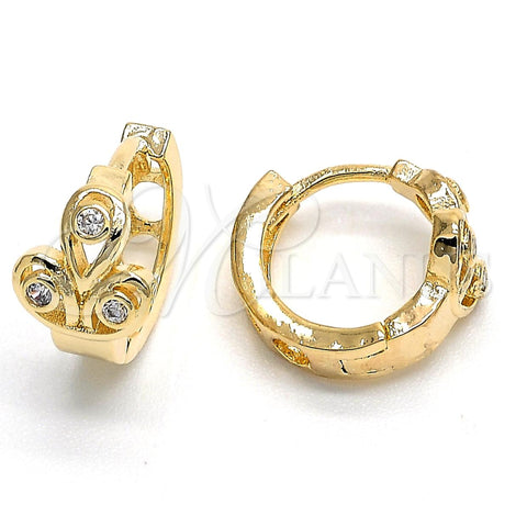 Argolla Huggie 02.165.0117 Oro Laminado, Diseño de Oja, con Blanca Cristal, Pulido, Tono Dorado