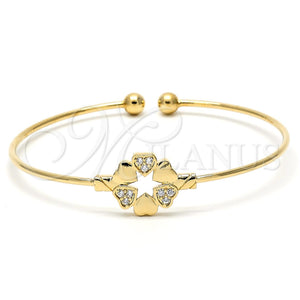 Aro Individual 07.63.0174 Oro Laminado, Diseño de Corazón y Flor, con Blanca Zirconia Cubica, Pulido, Tono Dorado (05 MM Thickness, One size fits all)