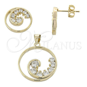 Juego de Arete y Dije de Adulto 10.65.0631 Oro Laminado, con Blanca Zirconia Cubica, Pulido, Tono Dorado