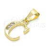 Dije Elegante 05.26.0014 Oro Laminado, Diseño de Iniciales, con Blanca Zirconia Cubica, Pulido, Tono Dorado