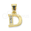 Dije Elegante 05.26.0015 Oro Laminado, Diseño de Iniciales, con Blanca Zirconia Cubica, Pulido, Tono Dorado