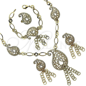 Collar, Pulsera, Dije y Anillo 06.59.0059 Oro Laminado, Diseño de File, con Blanca Cristal, Pulido, Tono Dorado