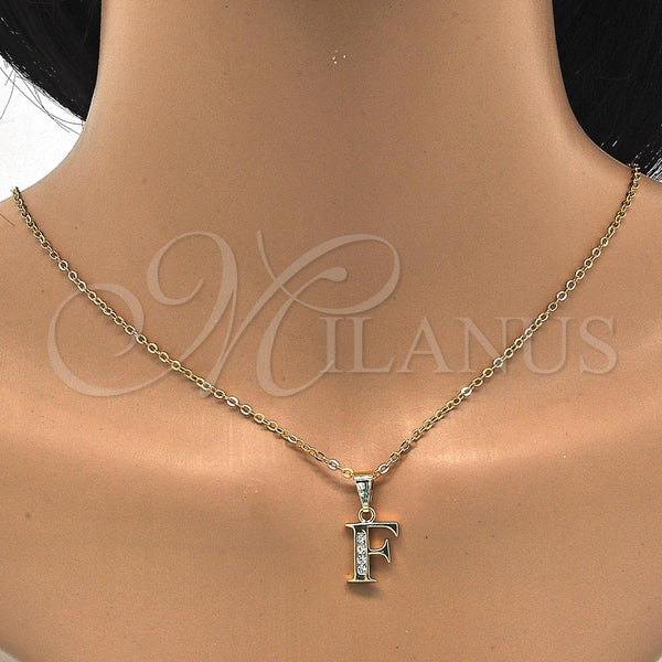 Dije Elegante 05.26.0018 Oro Laminado, Diseño de Iniciales, con Blanca Zirconia Cubica, Pulido, Tono Dorado