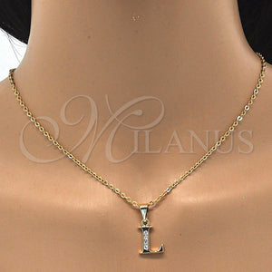 Dije Elegante 05.26.0024 Oro Laminado, Diseño de Iniciales, con Blanca Zirconia Cubica, Pulido, Tono Dorado