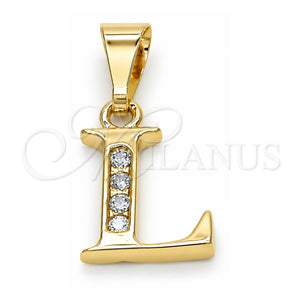 Dije Elegante 05.26.0024 Oro Laminado, Diseño de Iniciales, con Blanca Zirconia Cubica, Pulido, Tono Dorado