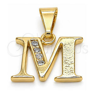 Dije Elegante 05.26.0025 Oro Laminado, Diseño de Iniciales, con Blanca Zirconia Cubica, Pulido, Tono Dorado