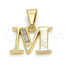 Dije Elegante 05.26.0025 Oro Laminado, Diseño de Iniciales, con Blanca Zirconia Cubica, Pulido, Tono Dorado