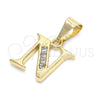 Dije Elegante 05.26.0026 Oro Laminado, Diseño de Iniciales, con Blanca Zirconia Cubica, Pulido, Tono Dorado