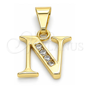 Dije Elegante 05.26.0026 Oro Laminado, Diseño de Iniciales, con Blanca Zirconia Cubica, Pulido, Tono Dorado
