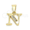 Dije Elegante 05.26.0026 Oro Laminado, Diseño de Iniciales, con Blanca Zirconia Cubica, Pulido, Tono Dorado