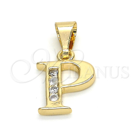 Dije Elegante 05.26.0028 Oro Laminado, Diseño de Iniciales, con Blanca Zirconia Cubica, Pulido, Tono Dorado