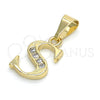 Dije Elegante 05.26.0031 Oro Laminado, Diseño de Iniciales, con Blanca Zirconia Cubica, Pulido, Tono Dorado