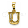 Dije Elegante 05.26.0033 Oro Laminado, Diseño de Iniciales, con Zirconia Cubica Blanca, Pulido, Tono Dorado