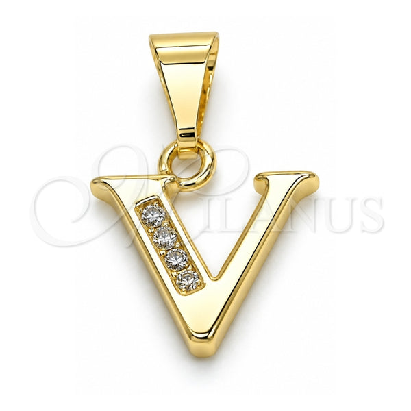 Dije Elegante 05.26.0034 Oro Laminado, Diseño de Iniciales, con Blanca Zirconia Cubica, Pulido, Tono Dorado