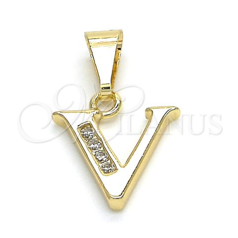 Dije Elegante 05.26.0034 Oro Laminado, Diseño de Iniciales, con Blanca Zirconia Cubica, Pulido, Tono Dorado