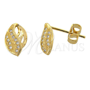 Arete Dormilona 02.195.0018 Oro Laminado, Diseño de Oja, con Blanca Micro Pave, Pulido, Tono Dorado