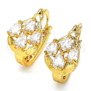 Argolla Pequeña 02.196.0001.15 Oro Laminado, Diseño de Gota, con Blanca Zirconia Cubica, Pulido, Tono Dorado