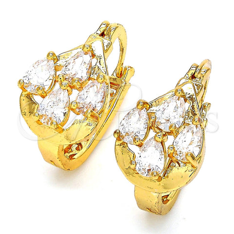 Argolla Pequeña 02.196.0001.15 Oro Laminado, Diseño de Gota, con Blanca Zirconia Cubica, Pulido, Tono Dorado