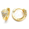Argolla Huggie 02.156.0144 Oro Laminado, Diseño de Uva, con Blanca Zirconia Cubica, Diamantado, Tono Dorado