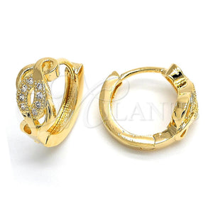 Argolla Huggie 02.156.0143 Oro Laminado, con Blanca Micro Pave, Pulido, Tono Dorado