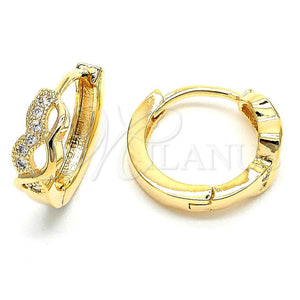 Argolla Huggie 02.156.0149 Oro Laminado, con Blanca Micro Pave, Pulido, Tono Dorado