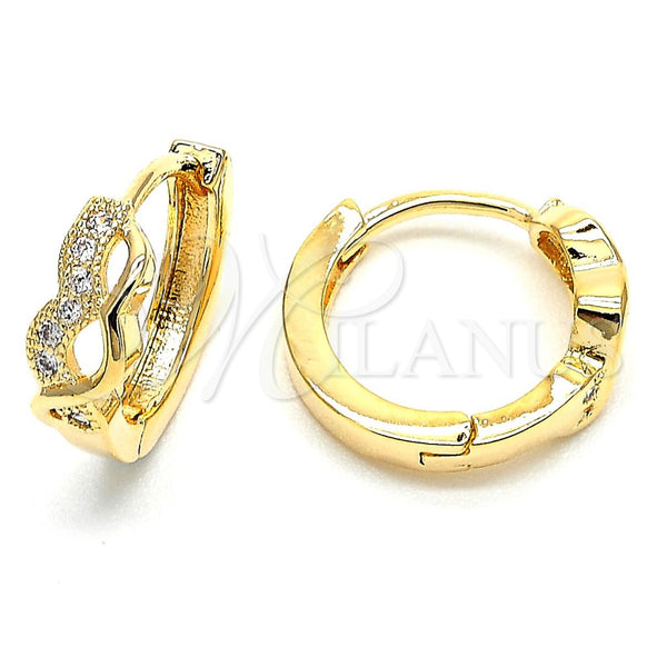 Argolla Huggie 02.156.0149 Oro Laminado, con Blanca Micro Pave, Pulido, Tono Dorado