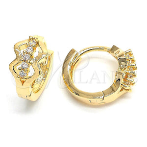 Argolla Huggie 02.156.0147 Oro Laminado, con Blanca Zirconia Cubica, Pulido, Tono Dorado