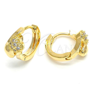 Argolla Huggie 02.156.0142 Oro Laminado, Diseño de Corazón, con Blanca Micro Pave, Pulido, Tono Dorado