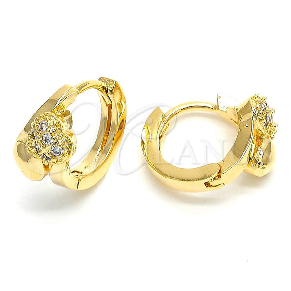 Argolla Huggie 02.156.0142 Oro Laminado, Diseño de Corazón, con Blanca Micro Pave, Pulido, Tono Dorado