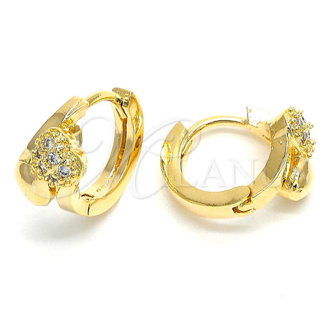 Argolla Huggie 02.156.0142 Oro Laminado, Diseño de Corazón, con Blanca Micro Pave, Pulido, Tono Dorado