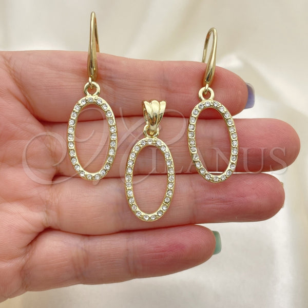 Juego de Arete y Dije de Adulto 10.59.0112 Oro Laminado, con Blanca Cristal, Pulido, Tono Dorado