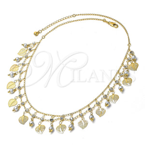 Gargantilla Elegante 04.105.0014 Oro Laminado, Diseño de Oja, con Gris Perla and Blanca Zirconia Cubica, Pulido, Tono Dorado (02 MM Thickness, 18 Inches Length)