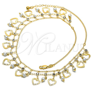 Gargantilla Elegante 04.105.0015 Oro Laminado, Diseño de Oja, con Gris Perla and Blanca Zirconia Cubica, Pulido, Tono Dorado (02 MM Thickness, 18 Inches Length)