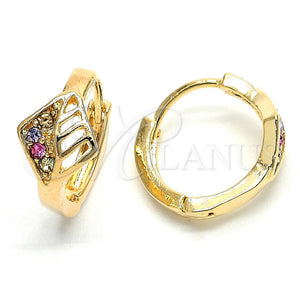 Argolla Huggie 02.165.0145.1 Oro Laminado, Diseño de Oja, con Multicolor Cristal, Pulido, Tono Dorado