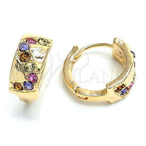 Argolla Huggie 02.165.0129.1 Oro Laminado, con Multicolor Cristal, Pulido, Tono Dorado
