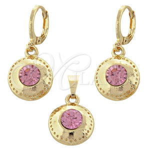 Juego de Arete y Dije de Adulto 10.150.0031.1 Oro Laminado, con Rodolito Claro Cristal, Diamantado, Tono Dorado