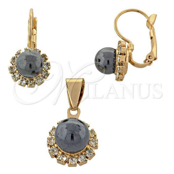Juego de Arete y Dije de Adulto 10.150.0027 Oro Laminado, Diseño de Bola, con Marfil Perla, Pulido, Tono Dorado