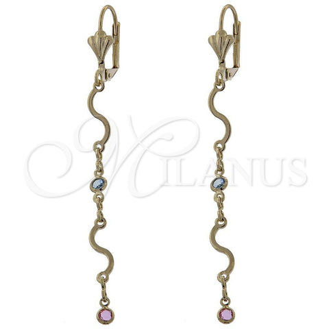 Arete Largo 02.63.2425 Oro Laminado, con Multicolor Opal, Pulido, Tono Dorado