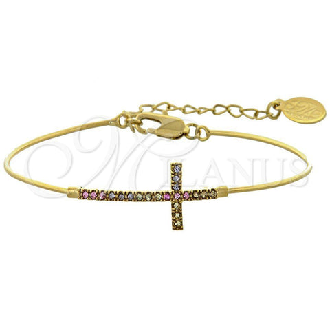 Aro Individual 07.165.0003.1 Oro Laminado, Diseño de Cruz, con Multicolor Zirconia Cubica, Pulido, Tono Dorado (01 MM Thickness, Size 5 (2.50 Diameter))