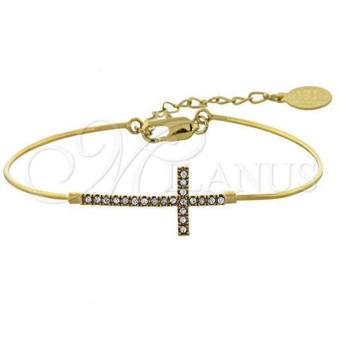 Aro Individual 07.165.0003 Oro Laminado, Diseño de Cruz, con Blanca Zirconia Cubica, Pulido, Tono Dorado (01 MM Thickness, Size 5 (2.50 Diameter))